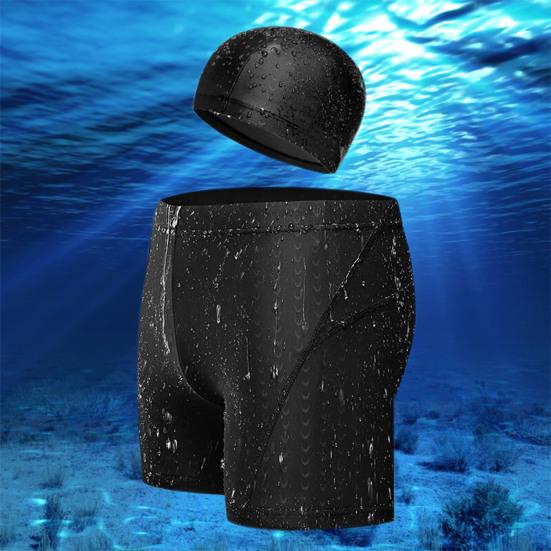 Men Swimming Trunks And Cap Quick Dry Stretchy Bathing Suit Diving Boxer Briefs Beach