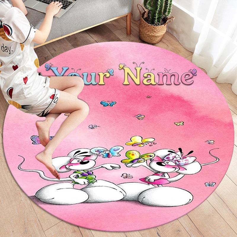 Diddl Custom Name Round Area Rug,Carpet Rug for Living Room Bedroom Sofa Playroom Decor,Non-slip Floor Mat