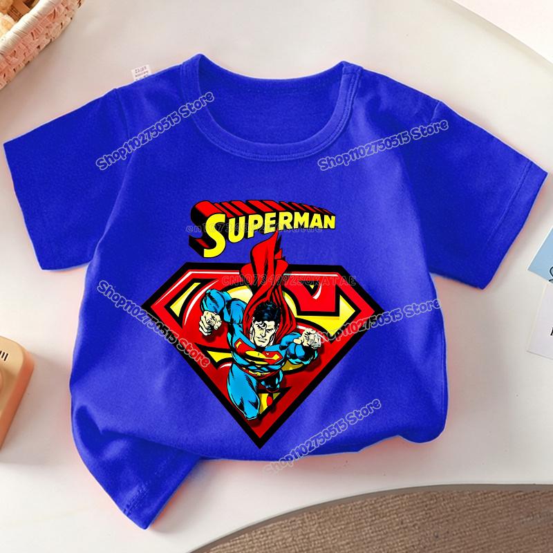 Anime Super Man Summer T Shirt Supermans Short Sleeve Tee Cartoon Print Boy Girl Clothes O Neck Casual Children Cotton Tops