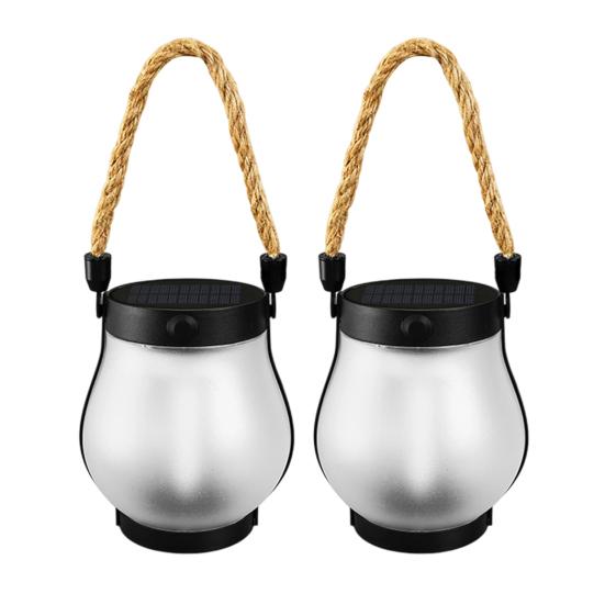 1/2Pcs Solar USB Rechargeable Lantern IP65 Waterproof Flickering Flame Hanging Lantern 2 Modes Outdoor Garden Patio Camping Light