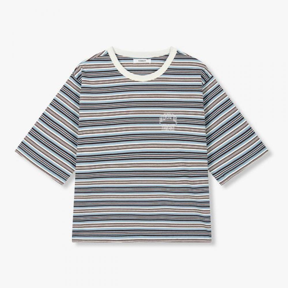 STudio Tomboy MulTi STripe Crop ShorT Sleeve T shirT 9176322976 Blue/OS