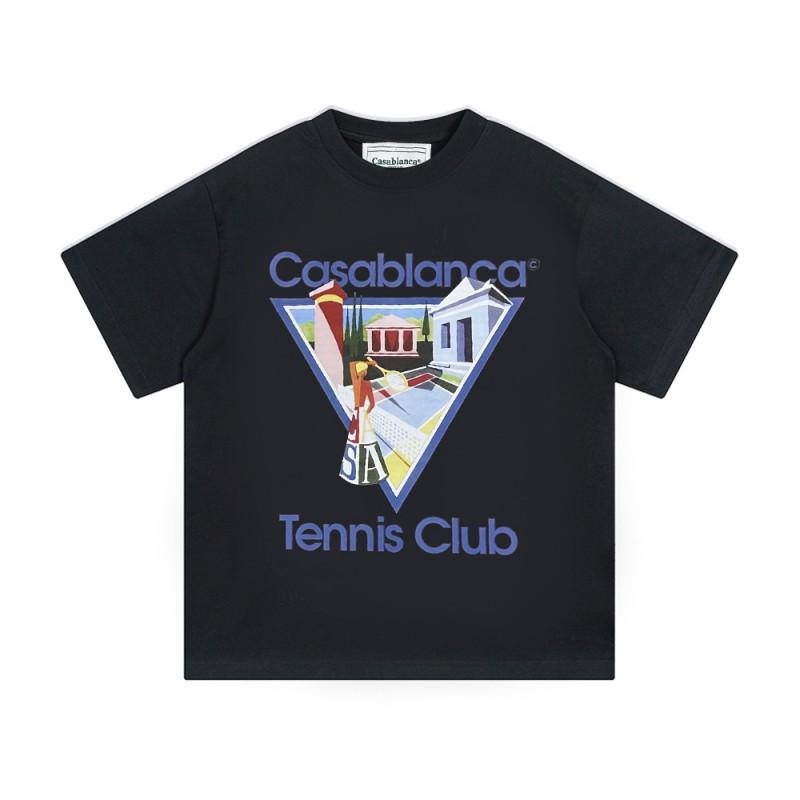 Casablanca Unisex Short Sleeve T-Shirt With Cosmic Castle Letter Print Loose Fit Cotton Tee