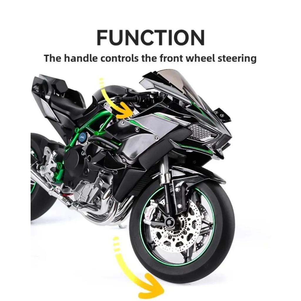 Diecast Spray 1/6 Kawasaki H2R Alloy Racing Motorcycle Model Sound and Light Bootable Motorbike Toy Birthday Gift for Boyfriend