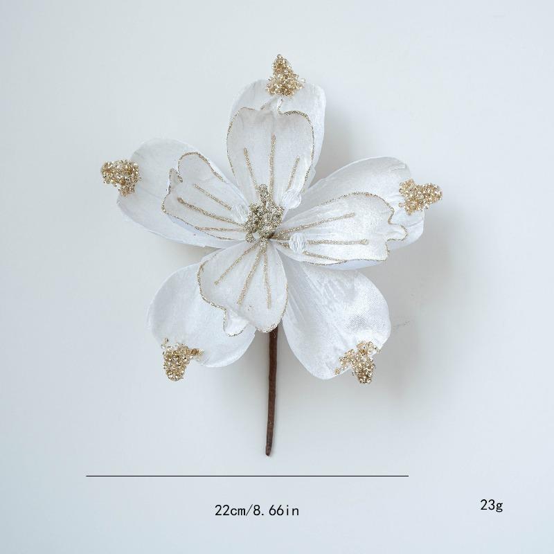 New Christmas Decorations Simulation Flower Christmas Flower 22cm Fabric Sticky Powder Sequins Simulation Magnolia Flower