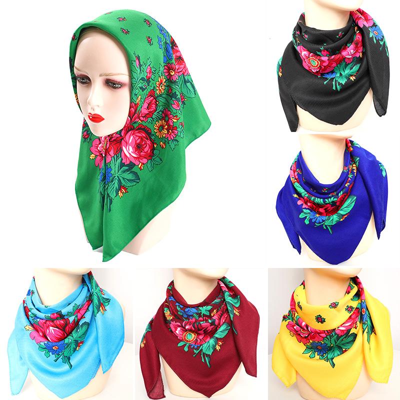 Women Square Scarf Ethnic Hijab Retro Handkerchief Head Wrap Head Scarves Muslim Floral Print Bandana Shawl Headscarf