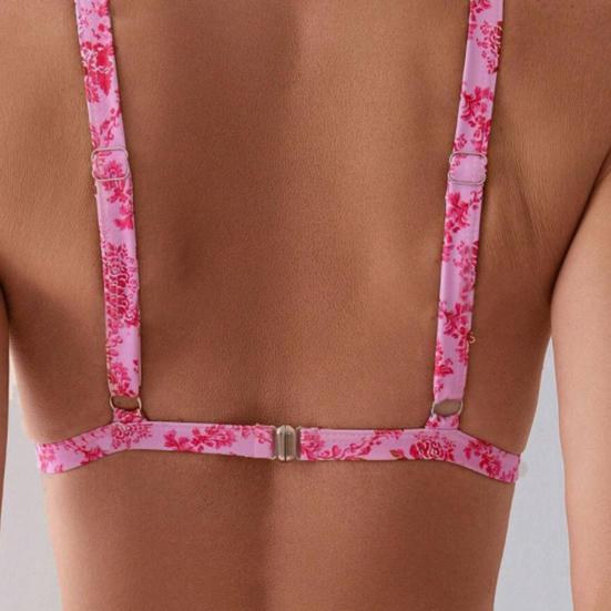 2Pcs/Set Sexy Bikini Set Floral Print Triangle String High Cut Swimsuit Adjustable