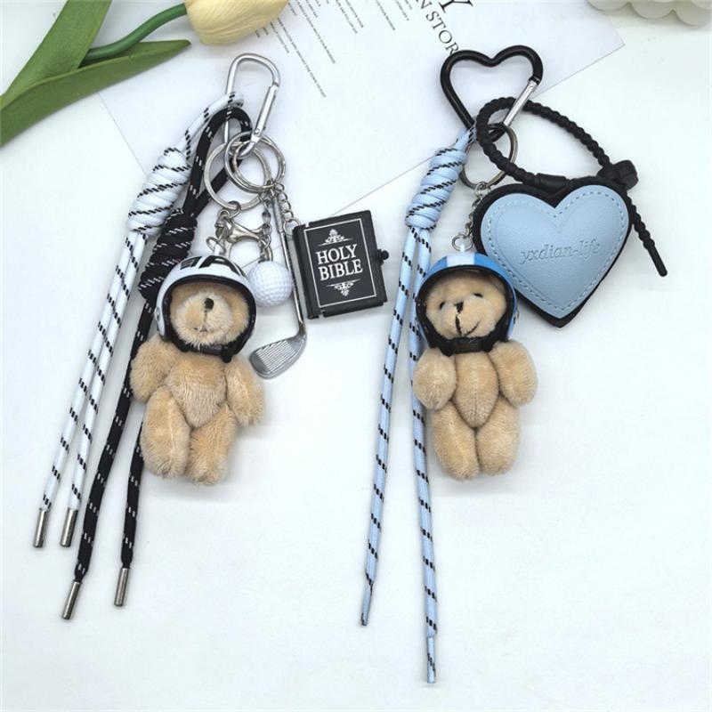 Cute Helmet, Bear Pendant, Bag Accessory, Motorcycle Bear Doll, Keychain, Small Pendant