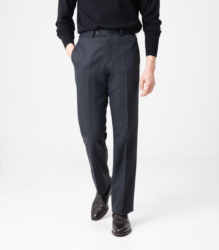 MEVERICK Men'S Flat-Tuck Wool Trousers Slacks Charcoal