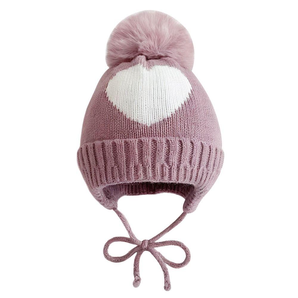 0-3Year Solid Color Baby Knitted Hat Plush Ball Children Warm Cap Beanie Hats Newborn Toddler
