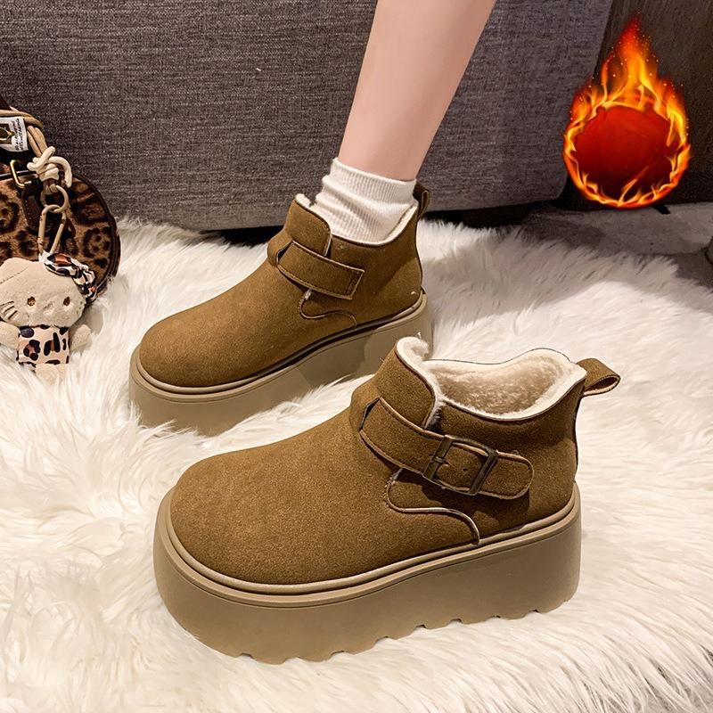 Damenmode leichte höhenverstärkende weiche Sohle Winter warm Fell eins Schneestiefel Samtfutter rutschfest lässig Sport Baumwollstiefel