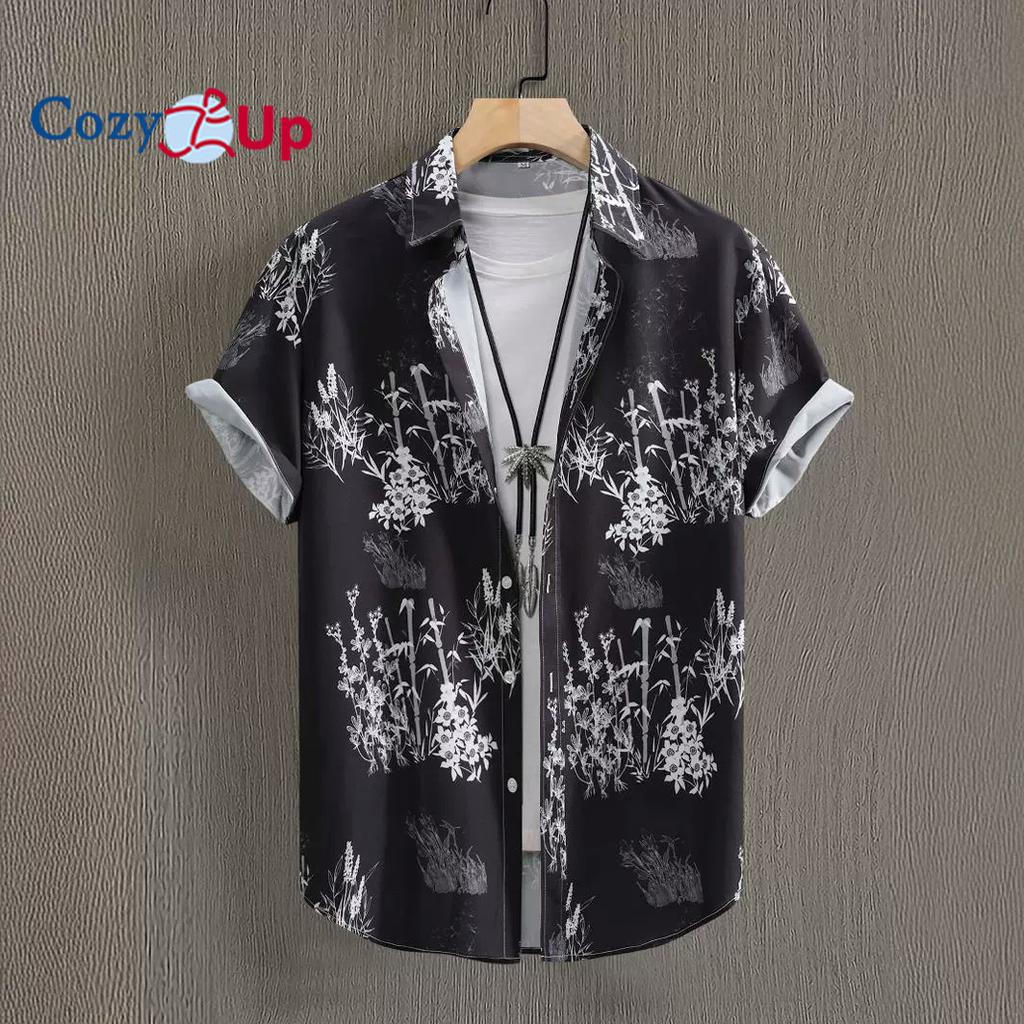 Cămașă hawaiană cu model de bambus, cămașă cu mânecă scurtă pentru bărbați, ocazional, cu imprimeu, pentru vacanță pe plajă de vară