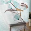 Flower Gradient Turquoise Sheer Curtains for Living Room Decoration Window Curtains for Kitchen Tulle Voile Organza Curtains