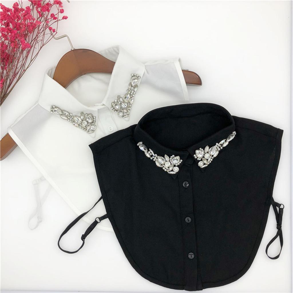 Women's Rhinestone Faux Collar Chiffon Blouse M