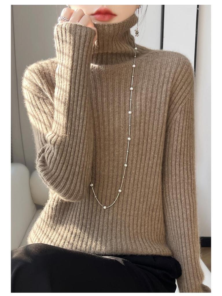 Damen Strickpullover mit hohem Kragen: Lässiger, schlank geschnittener Pullover für Herbst und Winter