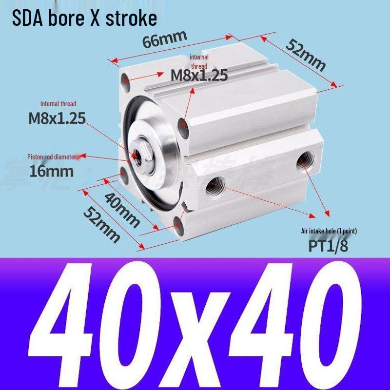 SDA Mini Pneumatic Cylinder, High Thrust, Thin Type, Bore Sizes 20/25/32/40/50