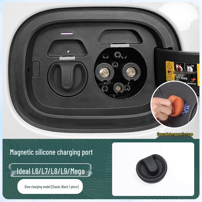 Silicone Waterproof Magnetic Charging Port Cover for Ideal L6-L9 Cars - Black Tech Accessory