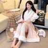 Autumn and winter new island fleece extended nightgown bathrobe sexy pure wind pressure flower leopard print thickened loungewear pajamas women