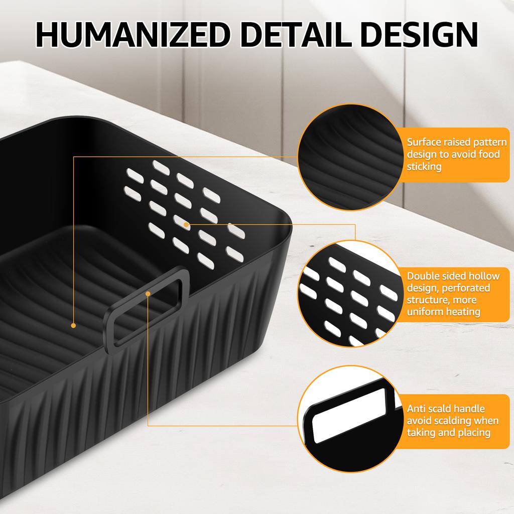 2 Pcs Air Fryer Silicone Tray Double Stack Air Fryer Liner Reusable Baking Basket with Handle Silicone Baking Trays for Kitchen