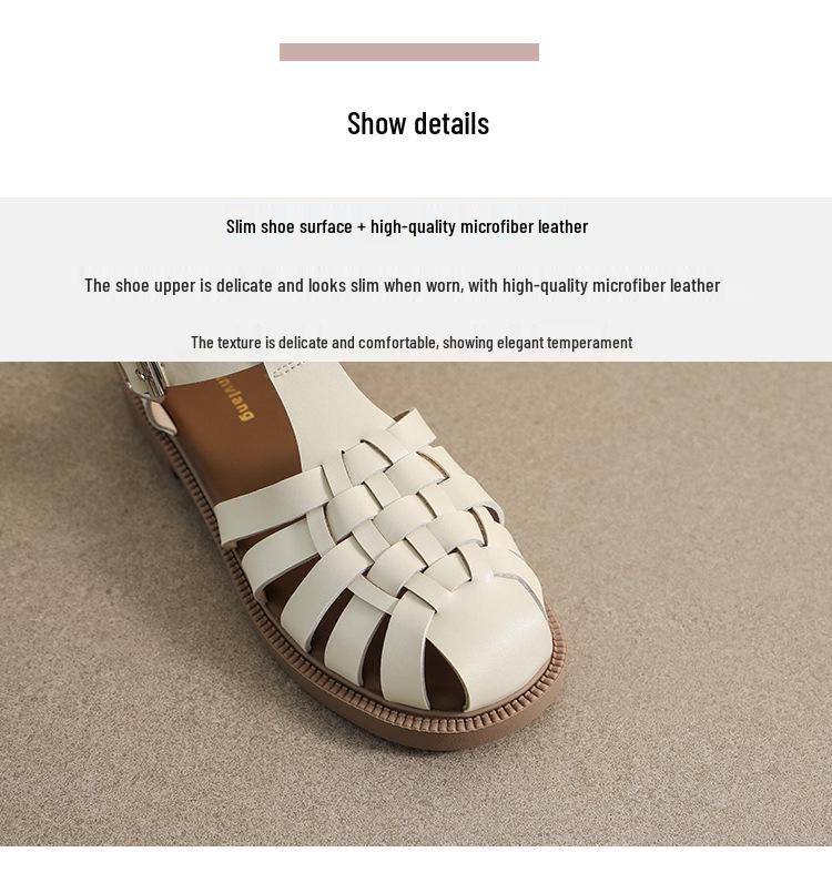 Women's Retro Woven Flat Sandals with Thick Sole & Closed Toe (Plus Size, Summer 2023)