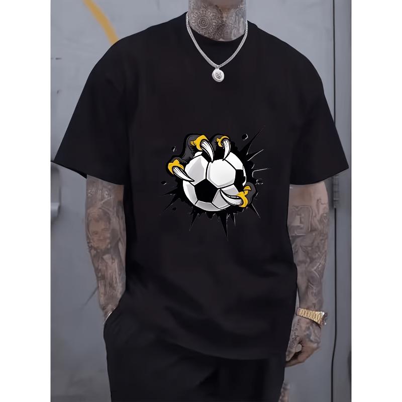 

Men s Soccer-Themed T-Shirt with Paw Print & Graphic - Breathable Short Sleeve Round Neck Casual Sportswear Top, Suitable for Training, Casual Attire 4XL чорний