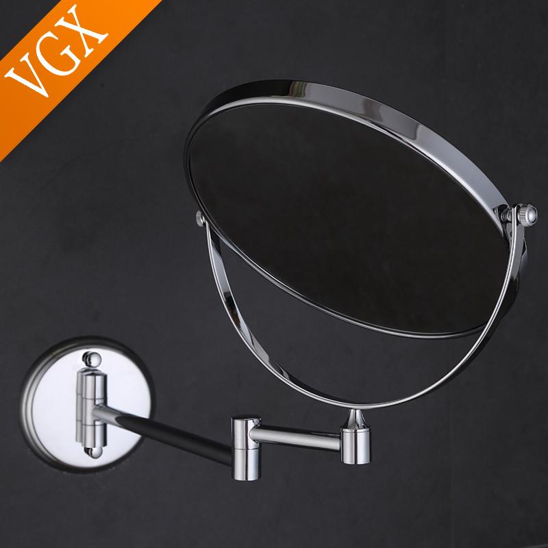 VGX Two Sided Vanity Makeup Mirror Bathroom Wall Mounted Folding Mirror 3x Magnifying Makeup Shaving Vanity Mirror Gold Chrome