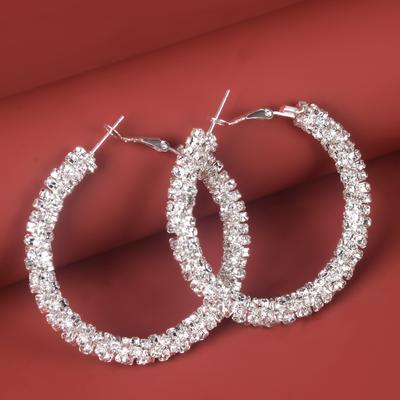 Large Full Rhinestone Hoop Earrings Delicate Jewelry Party Holiday Gift For Women 5CM