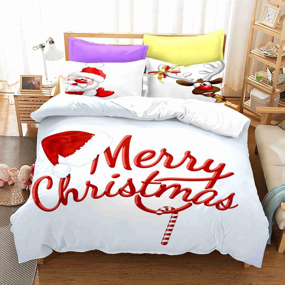 3D Digital Printing Bedding Four-Piece Set Three-Piece Set Christmas Bed Sheet Quilt Pillow