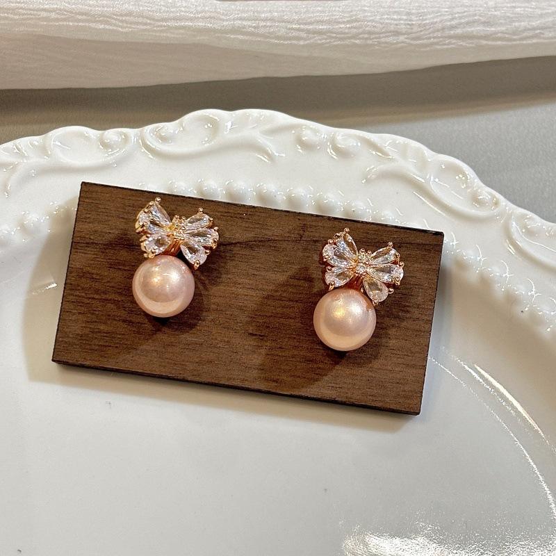 Rich and Valuable Gold and Silver Jewelry - Butterfly Knot Pearl Zircon Earrings for Women - Light Luxury High-Class Style Versatile Earrings