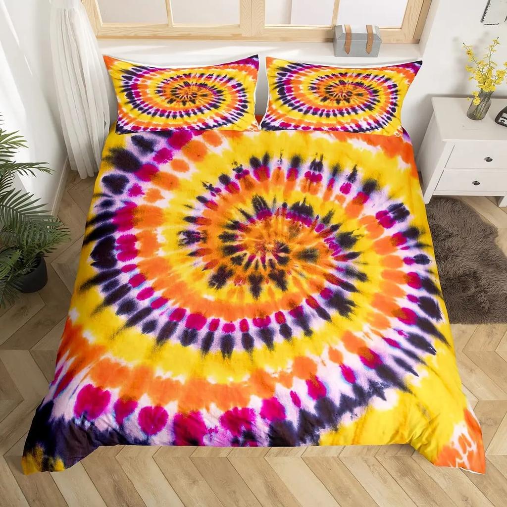 Tie Dye Duvet Cover Set Splashed Spiral Ink Bedding Set Trippy Watercolor Comforter Cover For Kid Boy Girl Polyester Quilt Cover