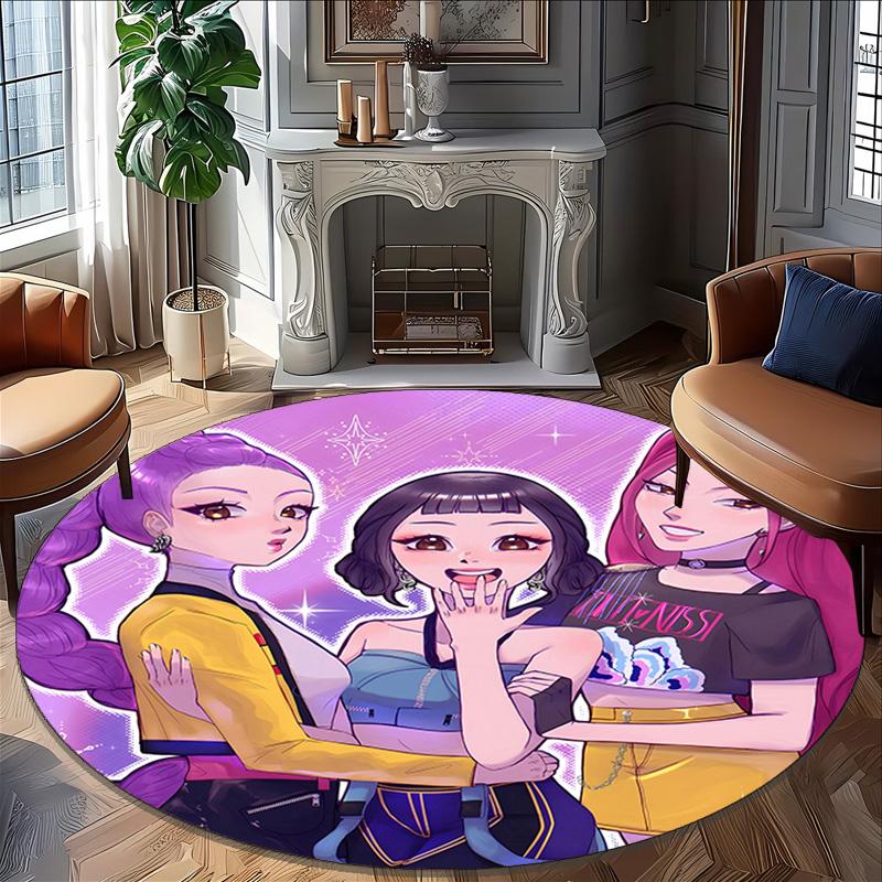 1pc KPop Demon Hunters10 Print Round Carpet Chair Round Carpet Suitable for Bedroom Living Room Home Decorative Carpet