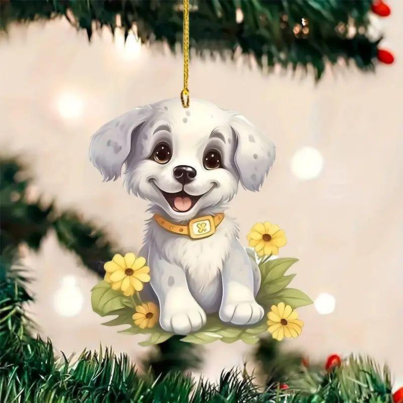 Flower Adorable Yellow Acrylic Dog Pendant Charming Car Interior Piece Decoration