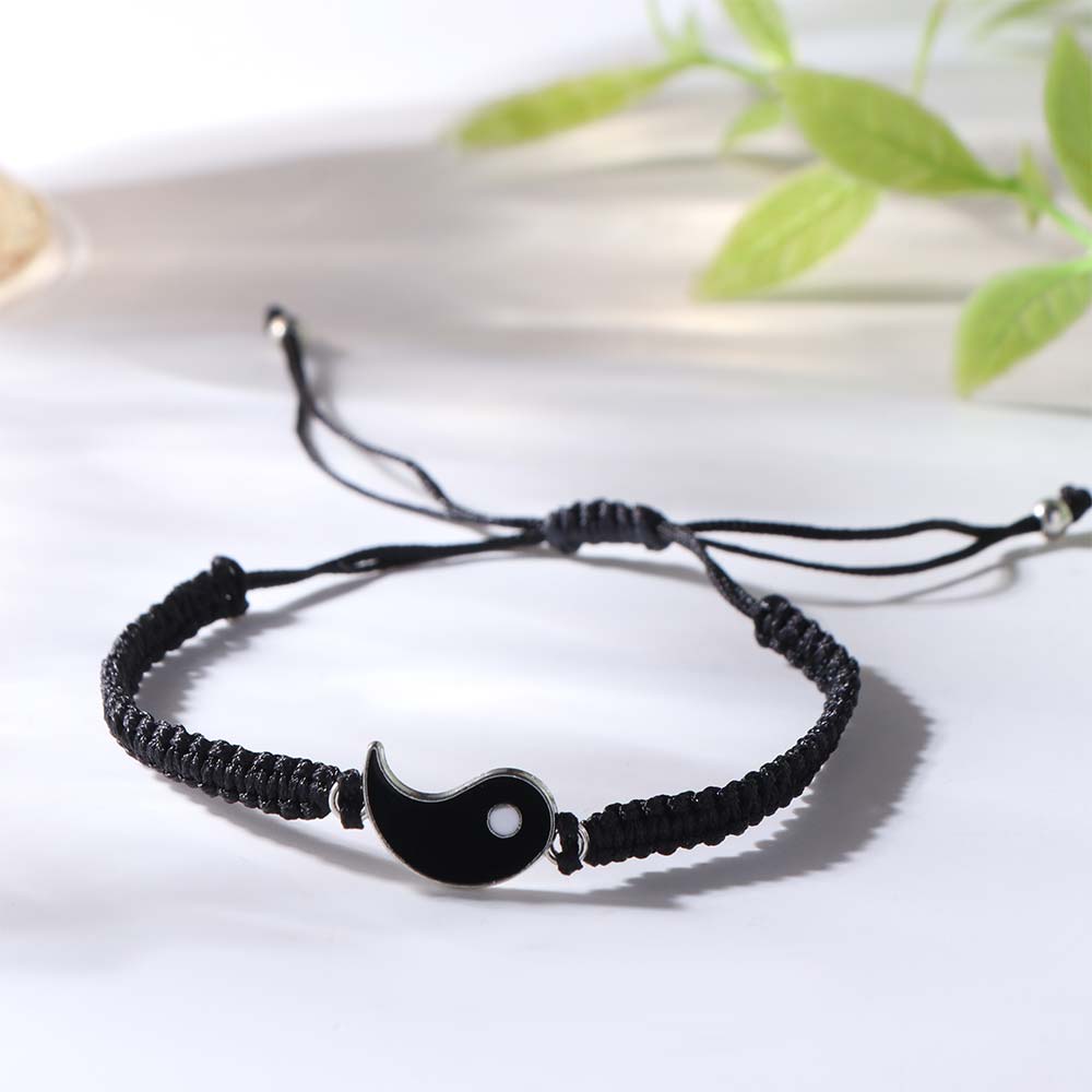 1 Pair Chinese Style Taichi Bracelets Bagua Yin and Yang Taichi Friend Bracelet Handmade Black&White Taichi Hand Rope Schoolgirl