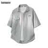 Camisa Casual Masculina de Seda Gelada de Manga Curta