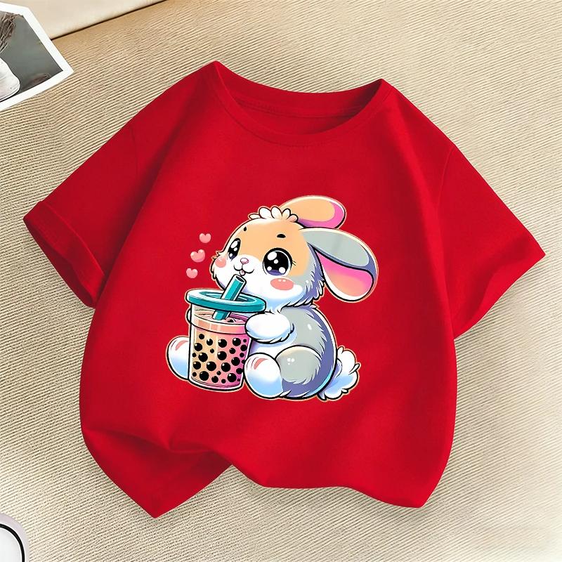 Cute Rabbit Graphic Print Kids Tshirts Summer Casual Fashion Funny Colorful Children ONeck Short Sleeve Tops Tshirts