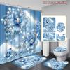 4-teiliges Kristallblüten Duschvorhang-Set mit rutschfester Badematte, Toilettendeckelbezug, Kontur-Teppich & 12 Haken, Badezimmer-Dekoration