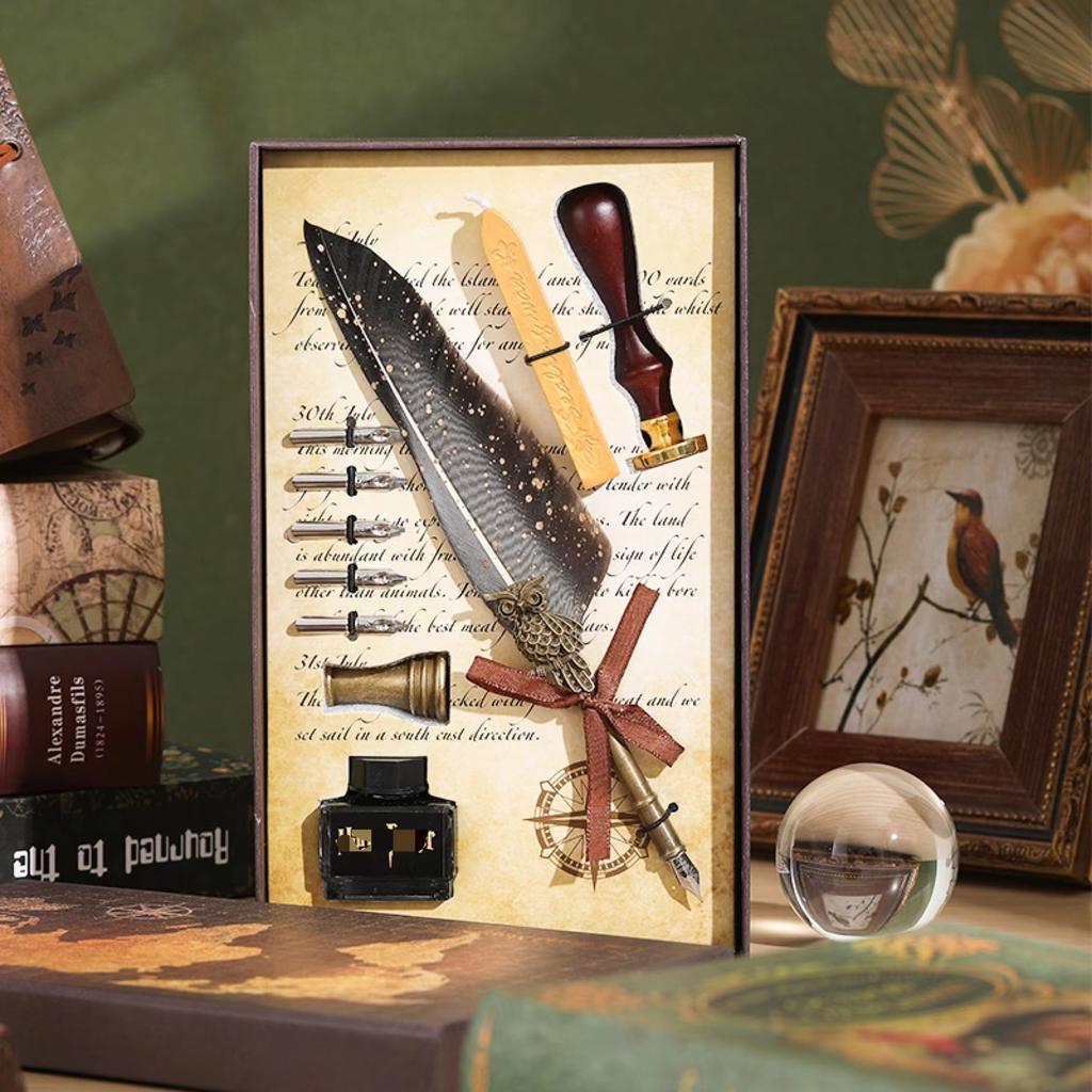 Veer Pen Uil Dip Pen Mechanische Tandwiel Inktzak Pen Geschenkdoos Verjaardagscadeau