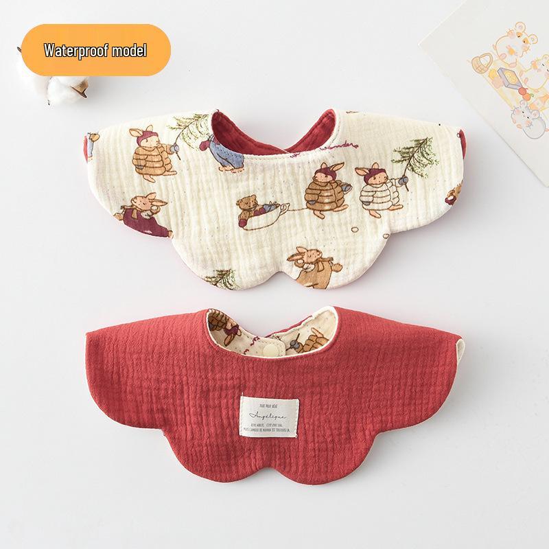 Dwustronny, wodoodporny śliniaczek dla niemowląt w stylu koreańskim z płatkami, wykonany w 100% z gazy bawełnianej