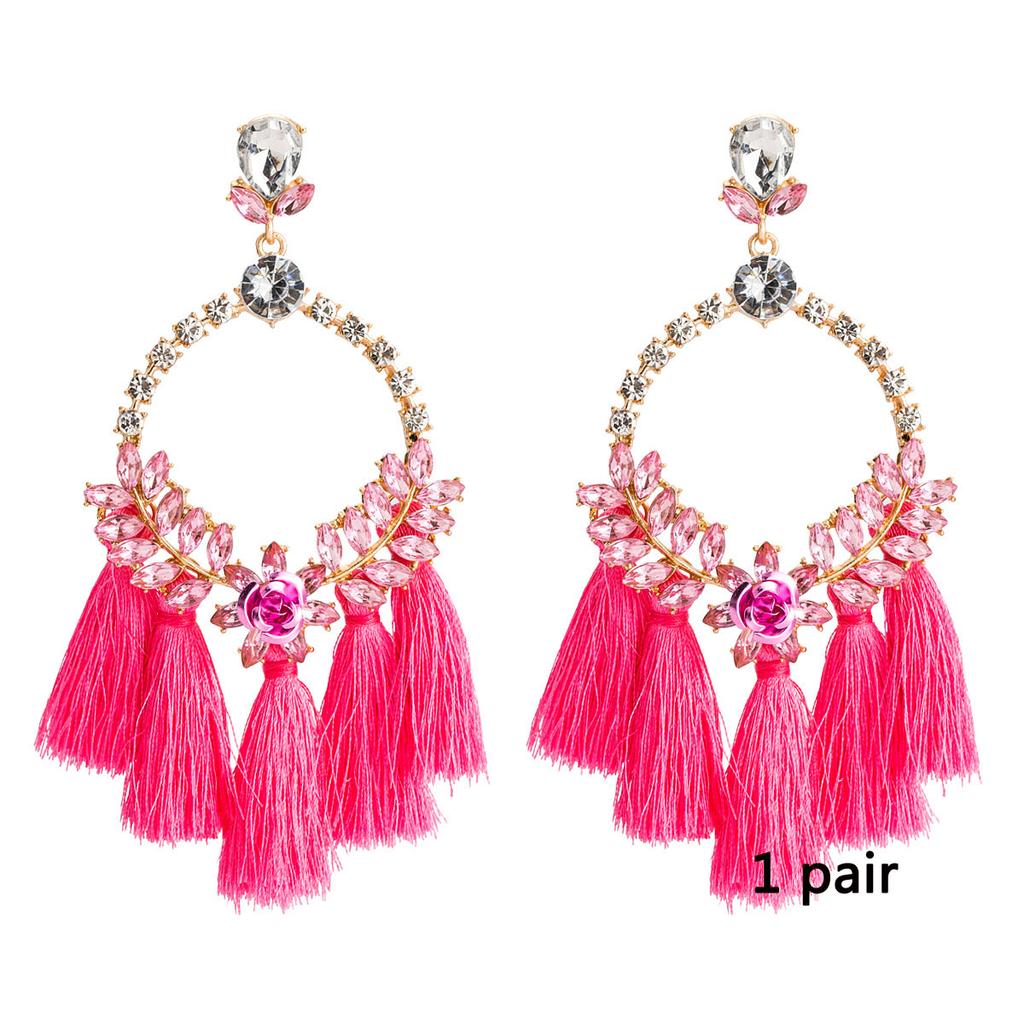 Women's Earring Exaggerated Flowers with Diamonds Tassel Acrylic Earrings Bohemian Temperament Female Earrings