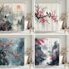 Chinese Style Shower Curtain Koi Fish Cherry Blossom Sun Sea Wave Octopus Landscape Polyester Fabric Curtains Bathroom Decor