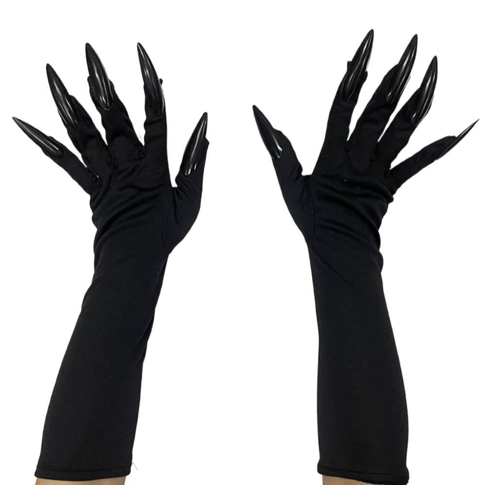 Black Halloween gloves Long Nails Witch Cosplay Costume Gothic Ghost Claw Mittens  Women