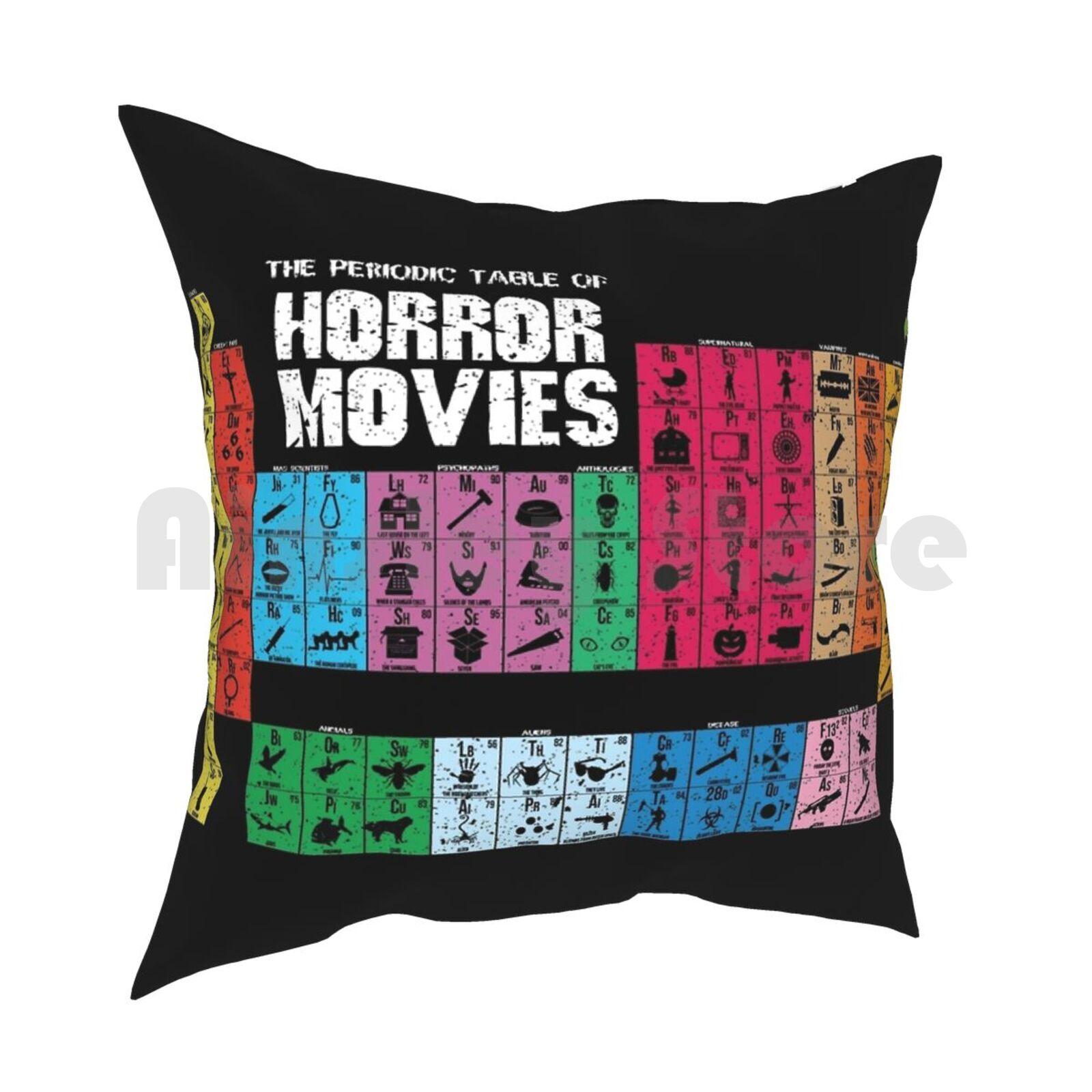 Periodic Table Of Horror Movies ( Vintage ) Pillow Case Printed Home Soft DIY Pillow Cover Horror Movies Scary Geek Nerd 30x30cm 12x12in