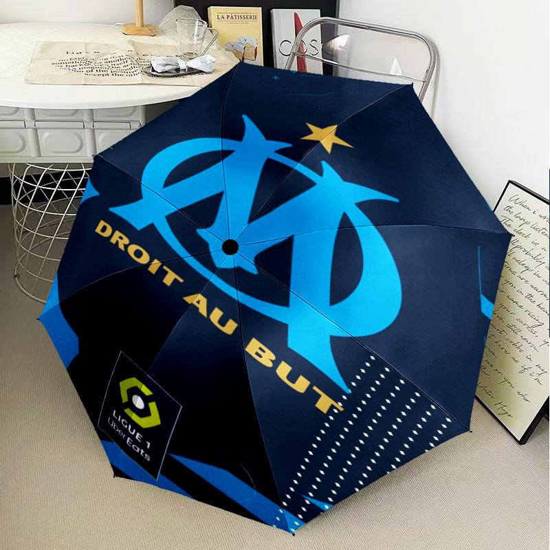 1PC Olympique Football Crest Printed Umbrella Folding umbrella, automatic umbrella 8-Frame for Travel, camping Fan gifts Christmas Gifts