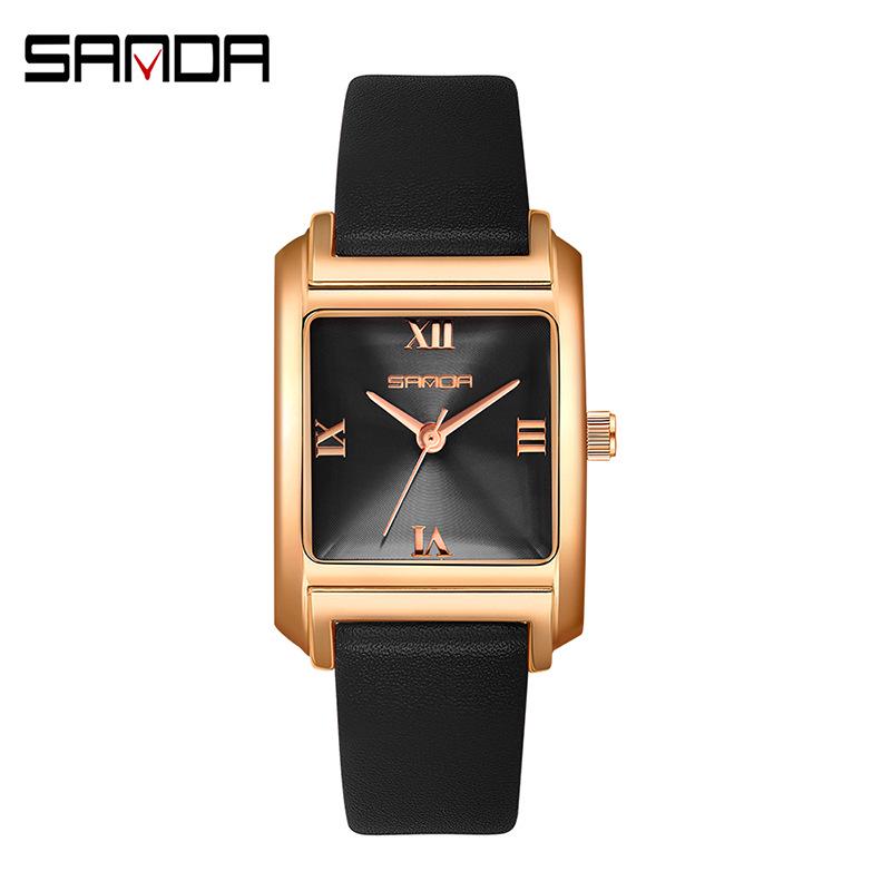 Sanda Women's Retro Leather & Mesh Strap Casual Wristwatch