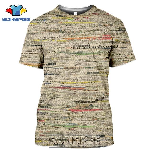 Staré noviny Trička 3D tisk Muži Ženy Ležérní Móda Hip Hop Legrační Krátký rukáv Streetwear Vintage topy Košile