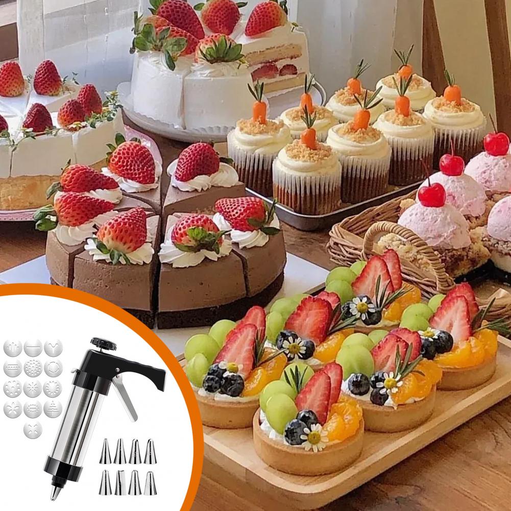 Food-grade Cookie Press Stainless Steel Cookie Press with Nozzles Biscuit Maker Dough Squeezer Cookie Decorating Kit for Diy