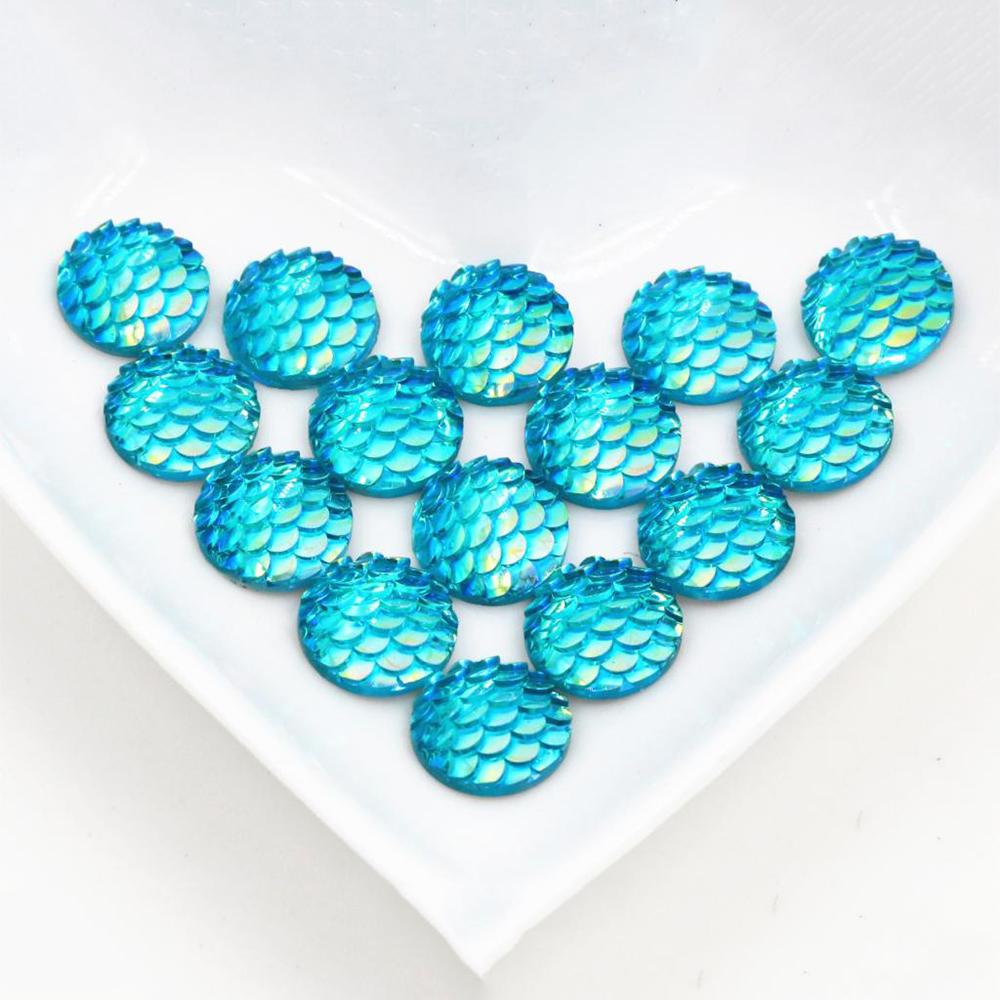 40pcs 8mm 10mm 12mm Mix Colors Mermaid Fish Scale Flat back Rhinestone Round Cabochon Embellishment Scrapbooking DIY Crafts