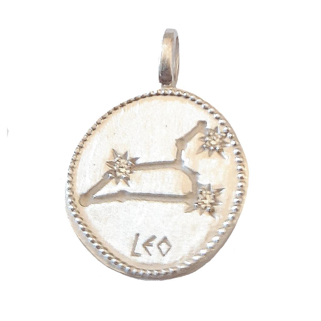 Pendentif médaille constellation du lion zodiaque en argent + chaine