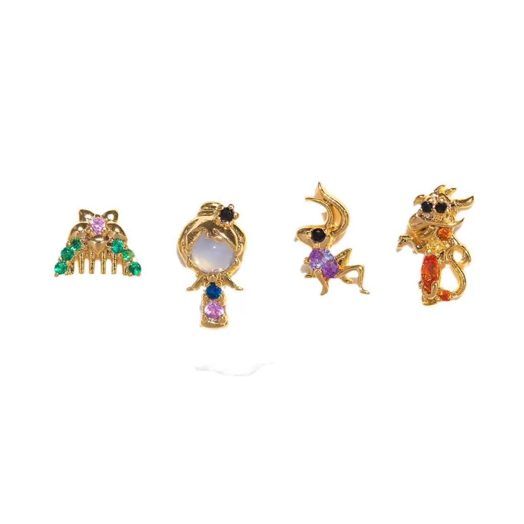 New Princess Earrings Set For Women Girl Fashion Vintage Colorful Zircon Stud Earring Jewelry Toys