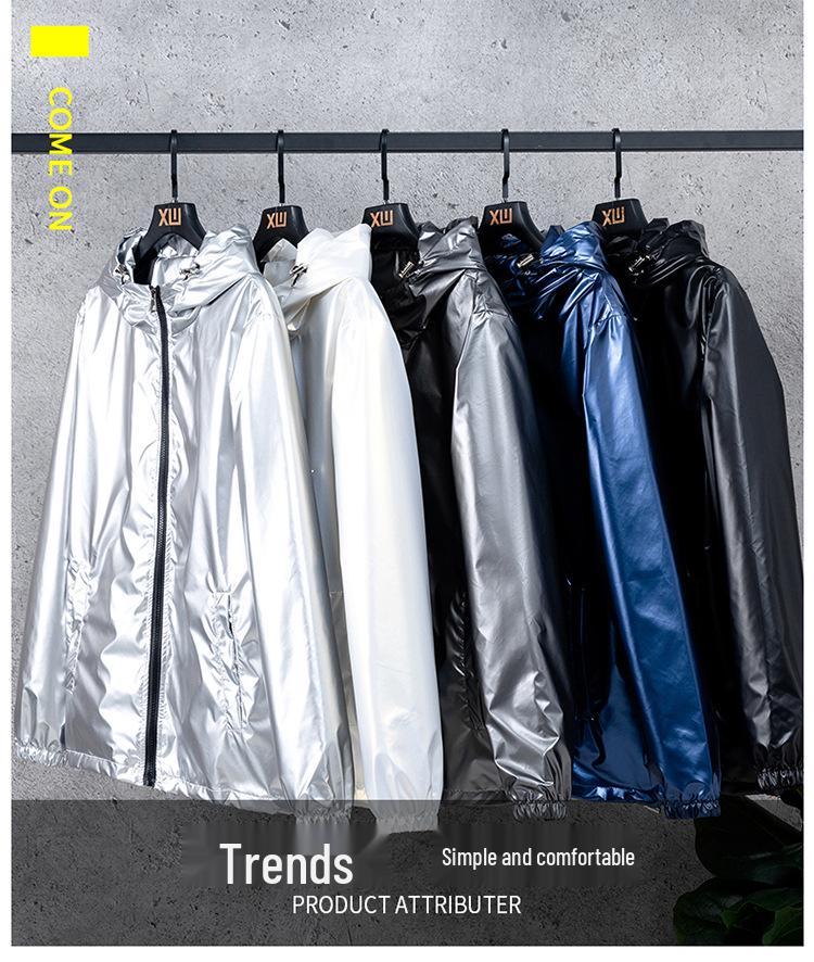 Men's Plus Size Shiny Silver Hooded Jacket - Handsome Spring/Autumn Fashion Coat