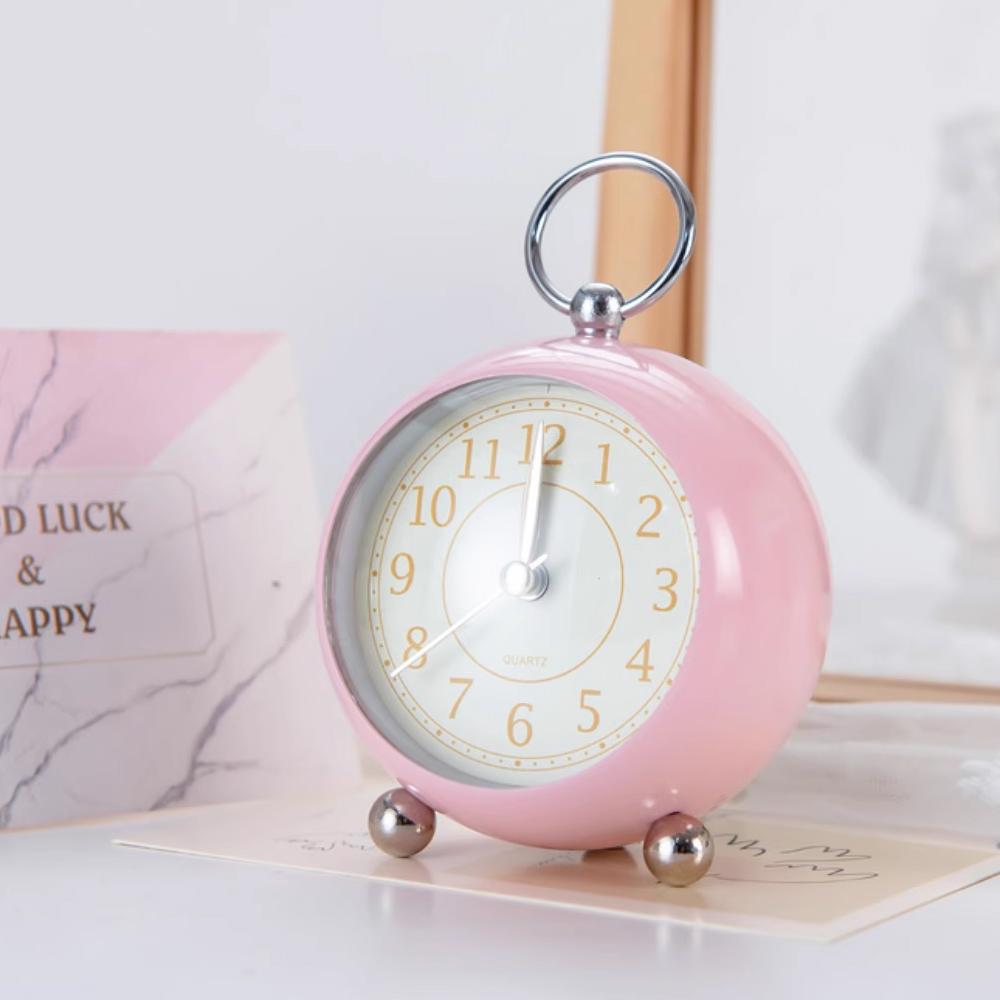 

1pc simple metal quartz alarm clock, nightstand luminous mute clock, suitable for home, office decoration розовый